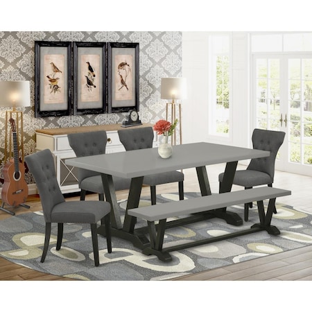 East West Furniture 6 Piece V-Style Dinette Set - Dark Gotham Gray V697GA650-6